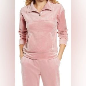 Juicy Couture Blush Pink Panel Velour Half Snap Track Pullover Sweater NEW